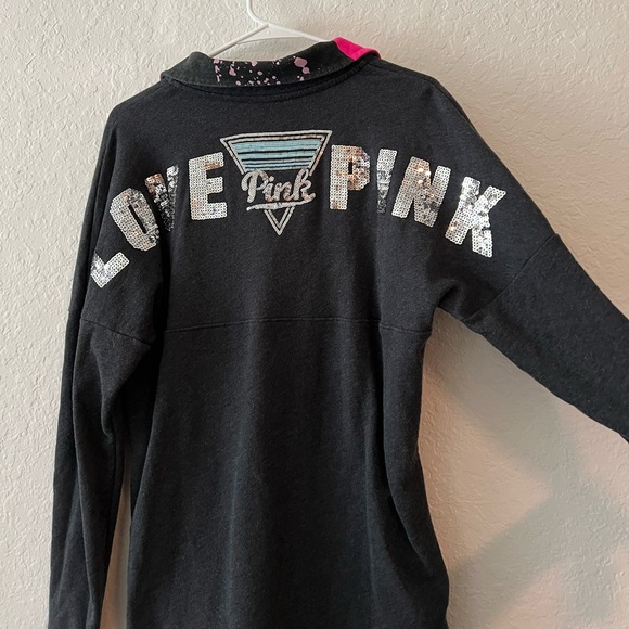 Victoria’s Secret PINK Bling Quarter Snap Gray & Pink Varsity Crew Sweatshirt XS - Picture 6 of 10